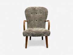 Philip Arctander Philip Arctander Style Shearling Beech Lounge Chair Denmark 1960s - 4341391