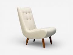 Philip Arctander Swedish Modern Scoop Lounge Chair Beige Linen Beech Sweden 1940s - 4531368
