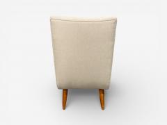 Philip Arctander Swedish Modern Scoop Lounge Chair Beige Linen Beech Sweden 1940s - 4531375
