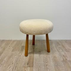Philip Arctander Swedish Modern Style Beige Sheepskin Stained Wood Ottoman or Footstool - 4320087
