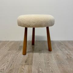 Philip Arctander Swedish Modern Style Beige Sheepskin Stained Wood Ottoman or Footstool - 4320089