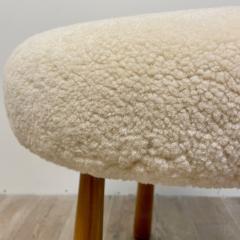Philip Arctander Swedish Modern Style Beige Sheepskin Stained Wood Ottoman or Footstool - 4320091