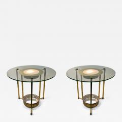 Philip Johnson ILLUMINATED MODERN PAIR OF BRASS GLASS TABLES IN THE MANNER OF PHILIP JOHNSON - 2031683