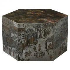 Philip and Kelvin LaVerne LaVerne Lo Ta Side Table Hexagonal Bronze Pewter Natural Patinas Signed - 3522809