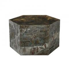 Philip and Kelvin LaVerne LaVerne Lo Ta Side Table Hexagonal Bronze Pewter Natural Patinas Signed - 3522812