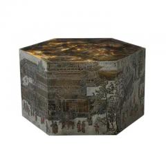 Philip and Kelvin LaVerne LaVerne Lo Ta Side Table Hexagonal Bronze Pewter Natural Patinas Signed - 3522816