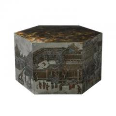 Philip and Kelvin LaVerne LaVerne Lo Ta Side Table Hexagonal Bronze Pewter Natural Patinas Signed - 3522818