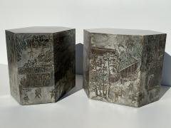 Philip and Kelvin LaVerne Pair LaVerne Side End Tables in Etched Bronze - 1218233