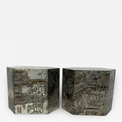 Philip and Kelvin LaVerne Pair LaVerne Side End Tables in Etched Bronze - 1218627