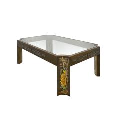 Philip and Kelvin LaVerne Philip Kelvin LaVerne Rare Coffee Table with Chinese Motif 1970s Signed  - 3848263