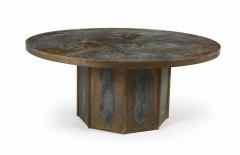 Philip and Kelvin LaVerne Phillip Kelvin LaVerne Circular Etched Bronze Chan Coffee Cocktail Table - 2787236