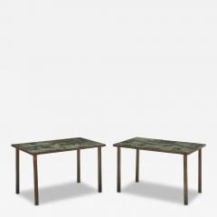 Philip and Kelvin LaVerne Rare Pair of Acid Etched Bronze and Pewter Tao Diptych Side Tables - 4483760