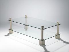 Philippe Barbier French Hollywood Regency Philippe Barbier travertine glass coffee table 1970s - 983560