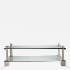 Philippe Barbier French Hollywood Regency Philippe Barbier travertine glass coffee table 1970s - 986520