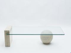 Philippe Barbier French Mid Century Philippe Barbier travertine glass coffee table 1970s - 1328232
