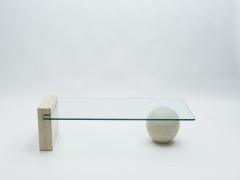Philippe Barbier French Mid Century Philippe Barbier travertine glass coffee table 1970s - 1328233