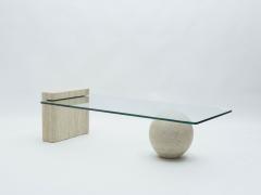 Philippe Barbier French Mid Century Philippe Barbier travertine glass coffee table 1970s - 1328234