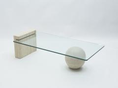 Philippe Barbier French Mid Century Philippe Barbier travertine glass coffee table 1970s - 1328236