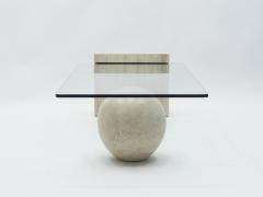 Philippe Barbier French Mid Century Philippe Barbier travertine glass coffee table 1970s - 1328239