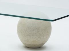 Philippe Barbier French Mid Century Philippe Barbier travertine glass coffee table 1970s - 1328241