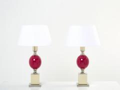 Philippe Barbier Pair of French enameled brass chrome table lamps Philippe Barbier 1970s - 2618535