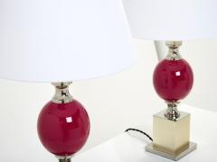 Philippe Barbier Pair of French enameled brass chrome table lamps Philippe Barbier 1970s - 2618538