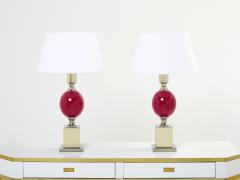 Philippe Barbier Pair of French enameled brass chrome table lamps Philippe Barbier 1970s - 2618540