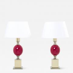 Philippe Barbier Pair of French enameled brass chrome table lamps Philippe Barbier 1970s - 2624717