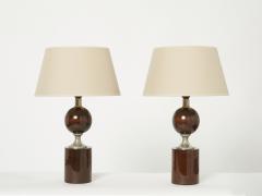 Philippe Barbier Pair of French walnut table lamps by Philippe Barbier 1970s - 2257720