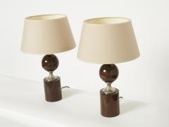 Philippe Barbier Pair of French walnut table lamps by Philippe Barbier 1970s - 2257721