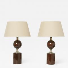 Philippe Barbier Pair of French walnut table lamps by Philippe Barbier 1970s - 2261070