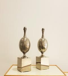 Philippe Barbier Pair of Nickel Plated Brass Table Lamps by Philippe Barbier France 1970s - 1262479