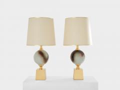 Philippe Barbier Philippe Barbier pair of large ceramic and brass table lamps 1970s - 4315944