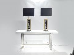 Philippe Cheverny Pair of large Philippe Cheverny brass and nickel table lamps 1970s - 989817