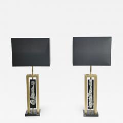 Philippe Cheverny Pair of large Philippe Cheverny brass and nickel table lamps 1970s - 990930