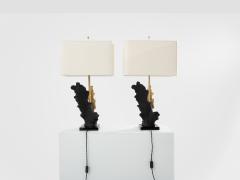 Philippe Cheverny Philippe Cheverny pair of large resin and bronze table lamps 1970s - 4373844
