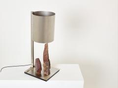 Philippe Jean Phillipe Jean brutalist table lamp steel and red shale 1970s - 3476619