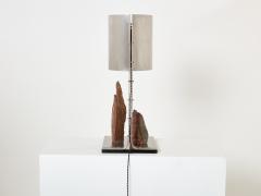 Philippe Jean Phillipe Jean brutalist table lamp steel and red shale 1970s - 3476621