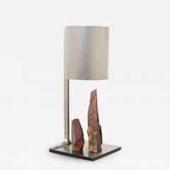 Philippe Jean Phillipe Jean brutalist table lamp steel and red shale 1970s - 3478376