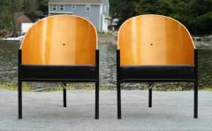 Philippe Starck Rare Pair Philippe Starck for Driade Pratfall Lounge Chairs Black Leather Oak - 3844268