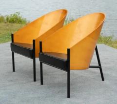 Philippe Starck Rare Pair Philippe Starck for Driade Pratfall Lounge Chairs Black Leather Oak - 3844271