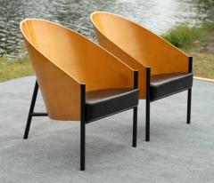 Philippe Starck Rare Pair Philippe Starck for Driade Pratfall Lounge Chairs Black Leather Oak - 3844272