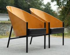 Philippe Starck Rare Pair Philippe Starck for Driade Pratfall Lounge Chairs Black Leather Oak - 3844278