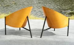 Philippe Starck Rare Pair Philippe Starck for Driade Pratfall Lounge Chairs Black Leather Oak - 3844281