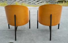 Philippe Starck Rare Pair Philippe Starck for Driade Pratfall Lounge Chairs Black Leather Oak - 3844287