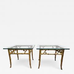 Phyllis Morris Pair of Phyllis Morris Faux Bamboo Gold Side Tables - 2532700