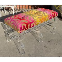 Phyllis Morris Scalamandre Cut Velvet Upholstered Phyllis Morris Lucite Bench - 4511250