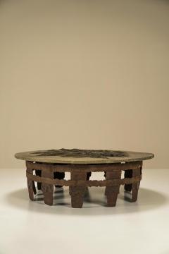 Pia Manu Pia Manu Brutalist Coffee Table in Forged Iron and Concrete Belgium 1970s - 3047160