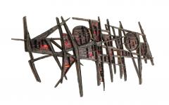 Pia Manu Pia Manu Brutalist Illuminated Wall Sculpture in Steel Red Stained Glass 1970s - 1718628