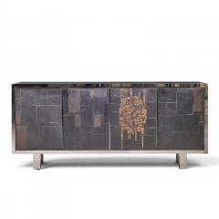 Pia Manu Pia Manu Brutalist Mid Century Steel Chrome and Glass Credenza - 4567183